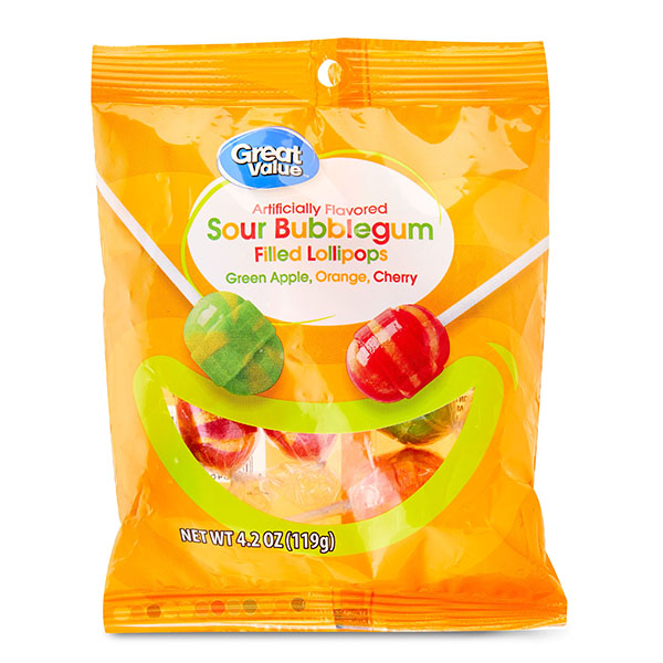 Great Value Sour Bubblegum Filled Lollipops